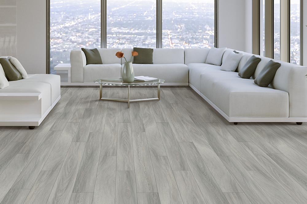 Living Room Gray Greige Luxury Vinyl Plank LVP -  Floor Fashions CarpetsPlus COLORTILE in Plainfield, IN